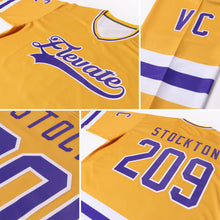 Load image into Gallery viewer, Custom Gold Purple-White Hockey Jersey