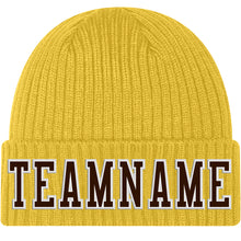 Load image into Gallery viewer, Custom Gold Brown-White Stitched Cuffed Knit Hat