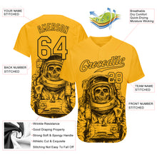 Charger l'image dans la galerie, Custom Gold Gold-Black 3D Pattern Design Astronaut Authentic Baseball Jersey
