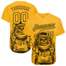 Charger l'image dans la galerie, Custom Gold Gold-Black 3D Pattern Design Astronaut Authentic Baseball Jersey