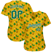 Загрузить изображение в средство просмотра галереи, Custom Gold Kelly Green-White 3D Pattern Design Authentic St. Patrick's Day Baseball Jersey