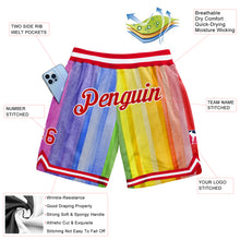 Laden Sie das Bild in den Galerie-Viewer, Custom Gold Red-White 3D Pattern Design Rainbow Authentic Basketball Shorts