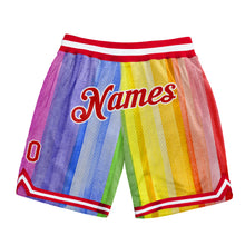 Laden Sie das Bild in den Galerie-Viewer, Custom Gold Red-White 3D Pattern Design Rainbow Authentic Basketball Shorts