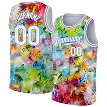 Загрузить изображение в средство просмотра галереи, Custom Scratch Graffiti Pattern White-Light Blue 3D Authentic Basketball Jersey