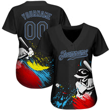 Загрузить изображение в средство просмотра галереи, Custom Graffiti Pattern Black-Light Blue 3D Authentic Baseball Jersey