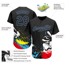Загрузить изображение в средство просмотра галереи, Custom Graffiti Pattern Black-Light Blue 3D Authentic Baseball Jersey