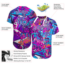 Загрузить изображение в средство просмотра галереи, Custom Graffiti Words Pattern White-Purple 3D Authentic Baseball Jersey