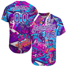 Загрузить изображение в средство просмотра галереи, Custom Graffiti Words Pattern White-Purple 3D Authentic Baseball Jersey