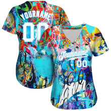 Charger l'image dans la galerie, Custom Abstract Graffiti White-Light Blue 3D Authentic Baseball Jersey