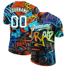 Charger l'image dans la galerie, Custom Graffiti Pattern White-Aqua 3D Performance T-Shirt