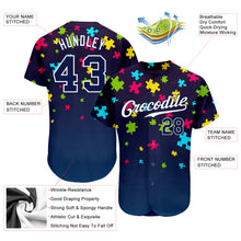 Laden Sie das Bild in den Galerie-Viewer, Custom Autism Awareness Puzzle Pieces Navy-White 3D Authentic Baseball Jersey