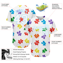 Laden Sie das Bild in den Galerie-Viewer, Custom Autism Awareness Puzzle Pieces White-Light Blue 3D Authentic Baseball Jersey