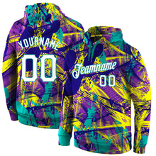 Загрузить изображение в средство просмотра галереи, Custom Stitched Graffiti Pattern White-Aqua 3D Sports Pullover Sweatshirt Hoodie