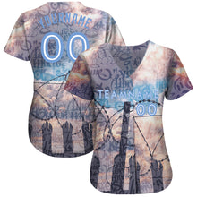 Laden Sie das Bild in den Galerie-Viewer, Custom Graffiti Pattern Light Blue-White 3D Freedom Authentic Baseball Jersey