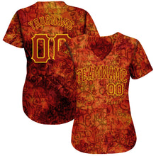 Загрузить изображение в средство просмотра галереи, Custom Graffiti Pattern Red-Gold 3D Fire Authentic Baseball Jersey