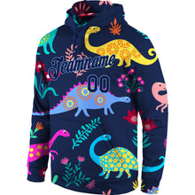 Загрузить изображение в средство просмотра галереи, Custom Stitched Graffiti Pattern Navy-Light Blue 3D Dinosaur Sports Pullover Sweatshirt Hoodie