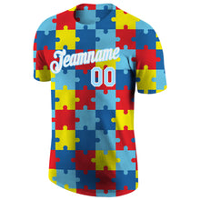 Charger l'image dans la galerie, Custom Autism Awareness Puzzle Pieces Light Blue-White 3D Performance T-Shirt