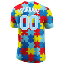 Charger l'image dans la galerie, Custom Autism Awareness Puzzle Pieces Light Blue-White 3D Performance T-Shirt