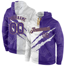 Load image into Gallery viewer, Custom Stitched Graffiti Pattern Purple-Old Gold 3D Sports Pullover Sweatshirt Hoodie