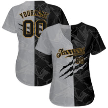 Charger l'image dans la galerie, Custom Graffiti Pattern Black-Old Gold 3D Authentic Baseball Jersey