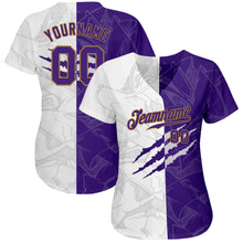 Charger l'image dans la galerie, Custom Graffiti Pattern Purple-Old Gold 3D Authentic Baseball Jersey