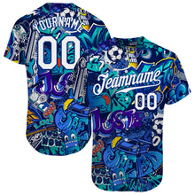 Charger l'image dans la galerie, Custom Graffiti Pattern White-Royal 3D Authentic Baseball Jersey