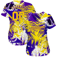 Charger l'image dans la galerie, Custom Graffiti Pattern Gold-Purple 3D Authentic Baseball Jersey