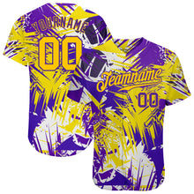 Charger l'image dans la galerie, Custom Graffiti Pattern Gold-Purple 3D Authentic Baseball Jersey