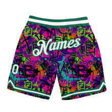Laden Sie das Bild in den Galerie-Viewer, Custom Graffiti Pattern White-Kelly Green 3D Authentic Basketball Shorts