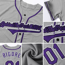 Загрузить изображение в средство просмотра галереи, Custom Gray Purple-Black Authentic Baseball Jersey