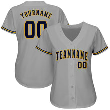 Загрузить изображение в средство просмотра галереи, Custom Gray Navy-Old Gold Authentic Baseball Jersey