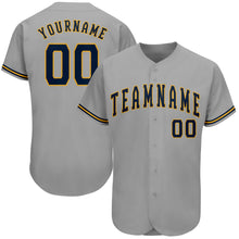 Загрузить изображение в средство просмотра галереи, Custom Gray Navy-Old Gold Authentic Baseball Jersey