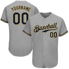 Загрузить изображение в средство просмотра галереи, Custom Gray Navy-Old Gold Authentic Baseball Jersey