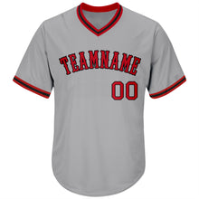 Laden Sie das Bild in den Galerie-Viewer, Custom Gray Red-Black Authentic Throwback Rib-Knit Baseball Jersey Shirt