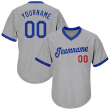Charger l'image dans la galerie, Custom Gray Royal-Red Authentic Throwback Rib-Knit Baseball Jersey Shirt