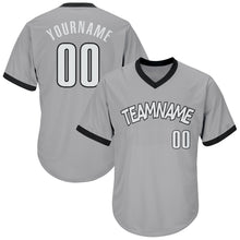 Charger l'image dans la galerie, Custom Gray White-Black Authentic Throwback Rib-Knit Baseball Jersey Shirt