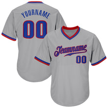 Загрузить изображение в средство просмотра галереи, Custom Gray Royal-Red Authentic Throwback Rib-Knit Baseball Jersey Shirt
