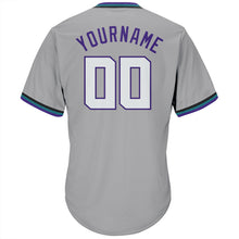 Charger l'image dans la galerie, Custom Gray White-Purple Authentic Throwback Rib-Knit Baseball Jersey Shirt