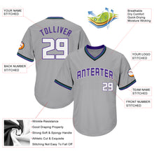 Charger l'image dans la galerie, Custom Gray White-Purple Authentic Throwback Rib-Knit Baseball Jersey Shirt