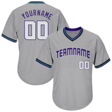 Charger l'image dans la galerie, Custom Gray White-Purple Authentic Throwback Rib-Knit Baseball Jersey Shirt