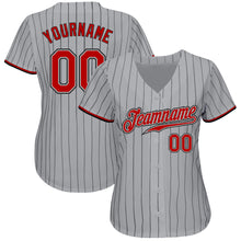 Загрузить изображение в средство просмотра галереи, Custom Gray Black Pinstripe Red-Black Authentic Baseball Jersey