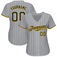 Загрузить изображение в средство просмотра галереи, Custom Gray Black Pinstripe Black-Gold Authentic Baseball Jersey