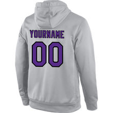 Load image into Gallery viewer, Custom Stitched Gray Purple-Black Sports Pullover Sweatshirt Hoodie