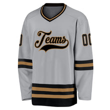 Load image into Gallery viewer, Custom Gray Black-Old Gold Hockey Jersey