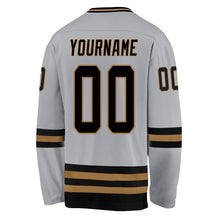 Load image into Gallery viewer, Custom Gray Black-Old Gold Hockey Jersey