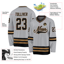 Load image into Gallery viewer, Custom Gray Black-Old Gold Hockey Jersey