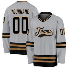 Load image into Gallery viewer, Custom Gray Black-Old Gold Hockey Jersey