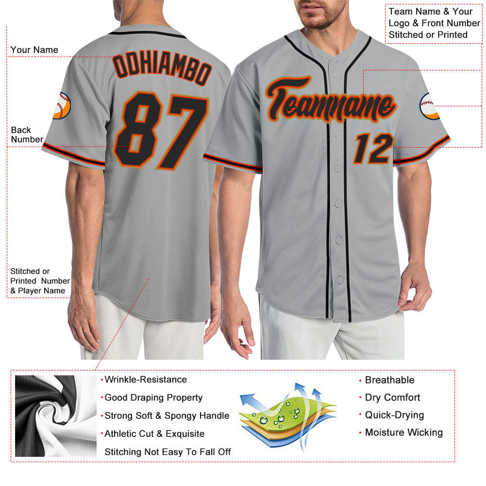 Custom Team Orange Baseball Authentic Gray Jersey Black