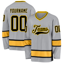 Load image into Gallery viewer, Custom Gray Black-Gold Hockey Jersey