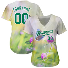 Загрузить изображение в средство просмотра галереи, Custom Gray Kelly Green-White 3D Pattern Design Flowers And Butterfly Authentic Baseball Jersey